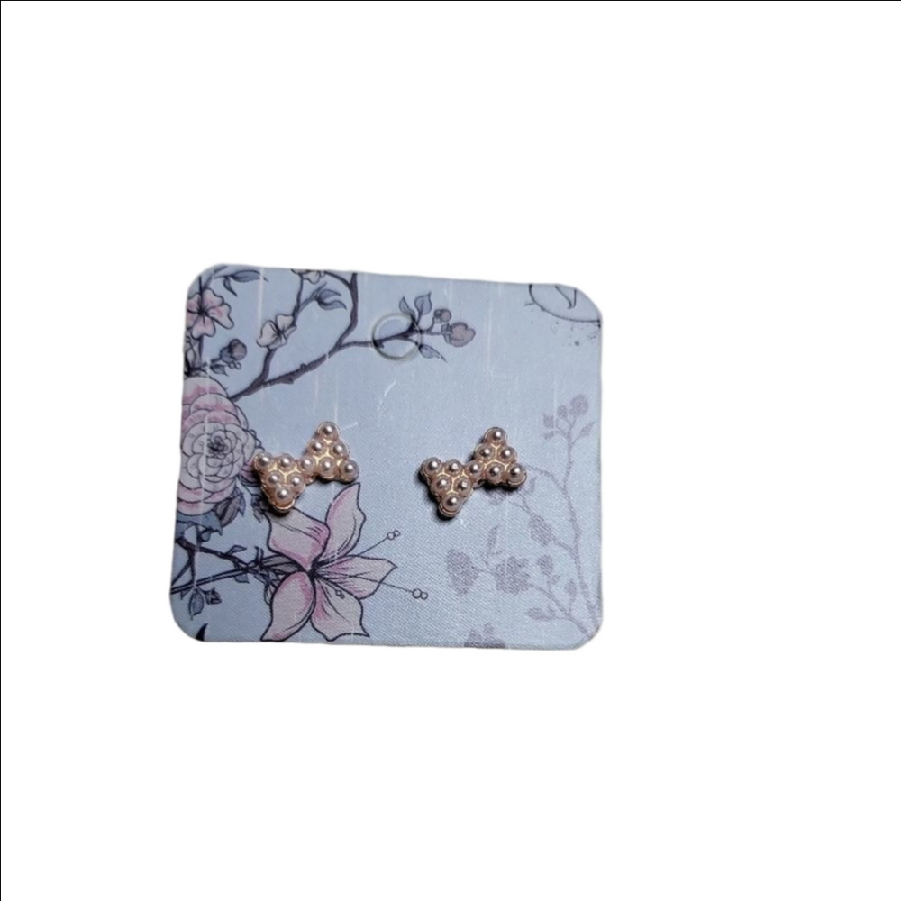 Rose Gold Pink Pearl Bowtie Post Earrings